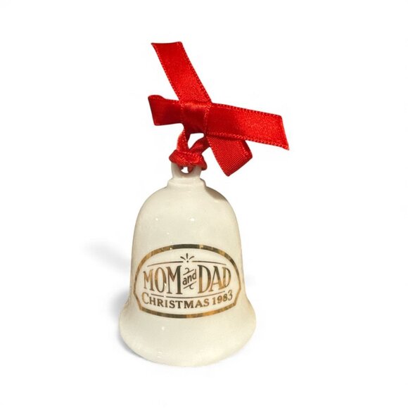 Vintage Hallmark 1983 Ceramic Mom & Dad Christmas Bell Ornament With Red Ribbon - Picture 6 of 9